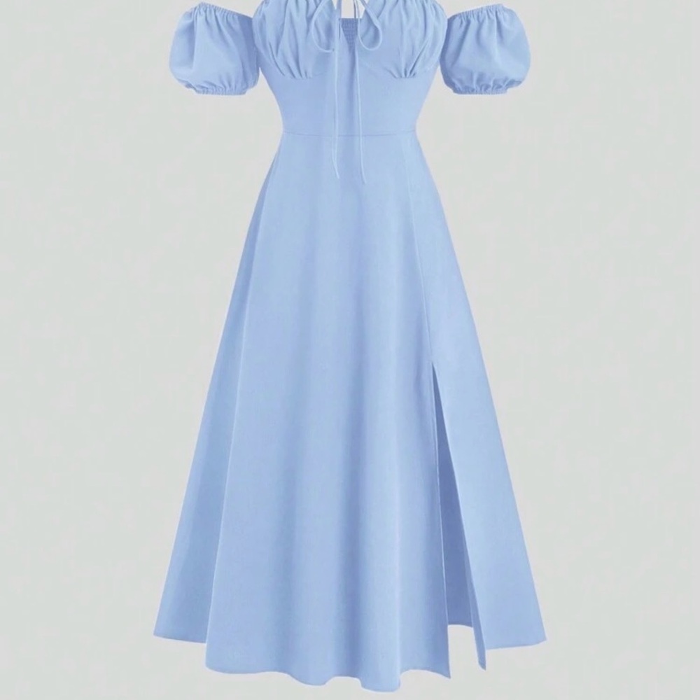 Light Blue Puff-Sleeve Maxi Dress